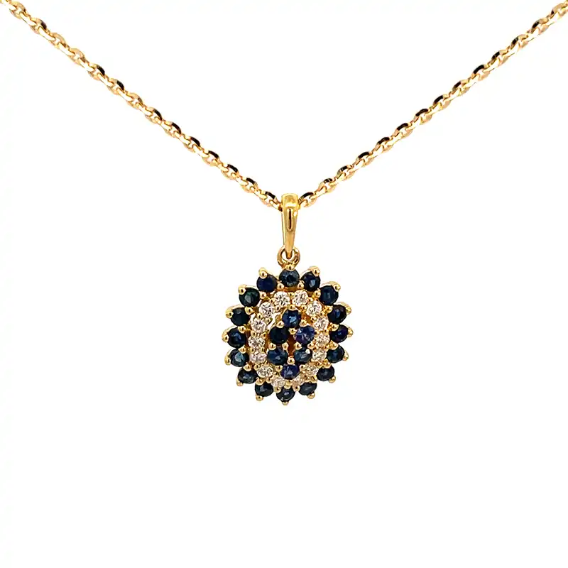 Oval Pendant Set Sapphire, Diamond in 18K Gold